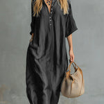 Women's V-neck 3/4 Sleeve Casual Loose Tencel Denim Dress