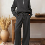 Women's Two-piece Set Half-zip Sweatshirt Wide-leg Pants Casual Suit.