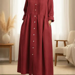 Women's Peter Pan Collar Long-sleeved Cotton And Linen Dress