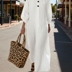 Women's Solid Color Round Neck Long-sleeved Casual Loose Pleated Cotton And Linen Dress