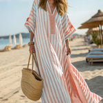 Women's Vintage Striped Art Casual Cotton Long Dress