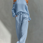 Elegant Cozy Stand Collar Shirt And Wide-leg Pants Two-piece Set