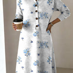 Women's Elegant Floral Decorative Patterns Casual Shirt Collar Long Sleeve Dress