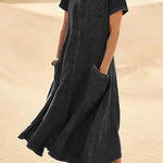 Women's Round Neck Short-sleeved Casual Loose Denim Dress