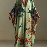 Elegant Red Maple Blossom And Bird Art Print Long Robe Dress