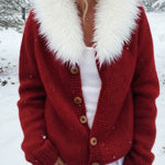 Women's Retro Fur Collar Knit Sweater Cardigan