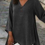 Elegant V-neck Button-up Denim Shirt
