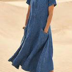 Women's Round Neck Short-sleeved Casual Loose Denim Dress