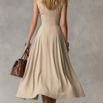 Women's Solid Color Collared Sleeveless Casual Loose Cotton Linen Dress