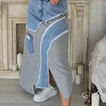 Stylish Casual Patchwork Denim Skirt