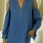 Elegant Off-the-shoulder V-neck Denim Top