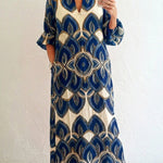 Retro Stand-up Collar Floral Print Loose Linen Cotton Dress