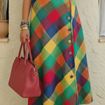 Colorful Palette Print Woolen Button-up Skirt