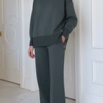 Casual Travel Stand Collar Side Zipper Top Straight Pants Two-Piece Set