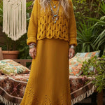 Retro High-neck Cable Knit Openwork Sweater