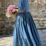 Cozy Vintage Peter Pan Collar Loose Denim Cotton Dress