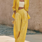 Minimalist Solid Color Suit Jacket And Wide-leg Pants Linen Two-piece Set