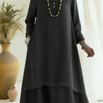 Casual Polo Collar Double-layered Hem Denim Dress