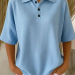 Casual Cozy Polo Collar Waffle Shirt