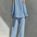 Elegant Cozy Stand Collar Shirt And Wide-leg Pants Two-piece Set