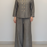 Elegant Button-up Shirt And Wide-leg Trousers Linen Set