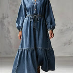 Women's Casual V-neck Denim Cotton Dress