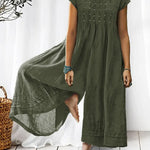 Women's Solid Color Art Casual Short Sleeve Cotton Linen Jumpsuit