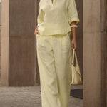 Women's Casual Linen And Cotton Shirt And Wide-leg Pants Two-piece Set