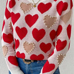 Women's Hearts Valentine's Day Pattern Art Print Casual Cotton Sweater