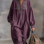 Women's Stand Collar Long Sleeve Casual Loose Ruffled Cotton Dress