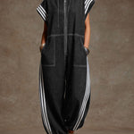 Women's Stand-collar Short-sleeved Casual Loose Denim Wide-leg Jumpsuit
