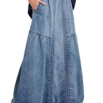 Women's Solid Color Casual A-line Long Denim Skirt