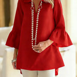 Women's Solid Color V-neck Three-quarter Sleeve Casual Loose Cotton And Linen Top