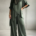 Women's Elegant Satin Top And Wide-leg Pants Two-piece Set