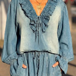 Women's Ruffled Denim Shirt