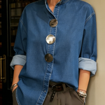 Stylish Stand-collar Metal Button Denim Shirt
