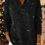 Christmas Party Polo Collar Shiny Loose Sweater Top