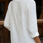 Elegant Embroidered Floral Ruffles Collar Cotton Shirt