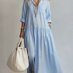 Cozy Shirt Collar Solid-color Linen-cotton Dress