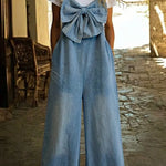 Women's Bow-tie Casual Washed Denim Wide-leg Jumpsuit
