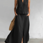 Minimalist And Elegant V-neck Top And Skirt Two-piece Set