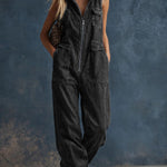 Women's Stand-collar Sleeveless Casual Loose Denim Wide-leg Jumpsuit