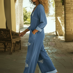 Retro-style Flying Bees Denim Jumpsuit