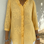 Romantic Ruffled Collar And Floral Embroidery Shirt