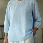 Romantic Floral Embroidered Cutout Design Blouse Shirt