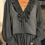 Women's Ruffled Denim Shirt