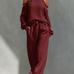 Elegant Cozy Stand Collar Shirt And Wide-leg Pants Two-piece Set