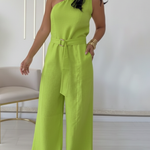 Elegant Off-the-shoulder Linen Wide-leg Jumpsuit