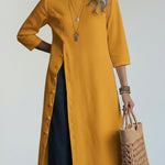 Minimalist Side-slit Buttoned Cotton And Linen Tunic Shirt