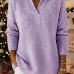 Christmas Party Polo Collar Shiny Loose Sweater Top